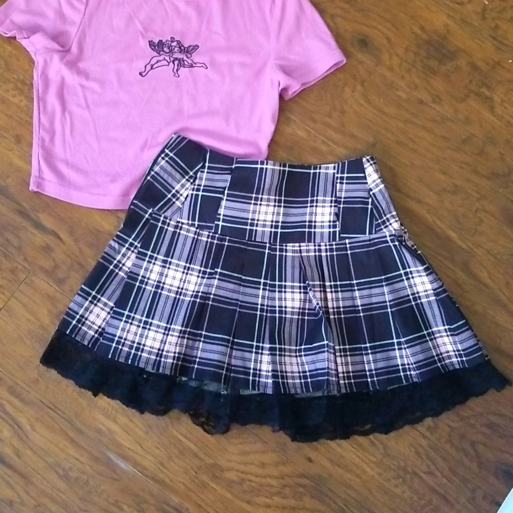 Pleated Plaid Skirt